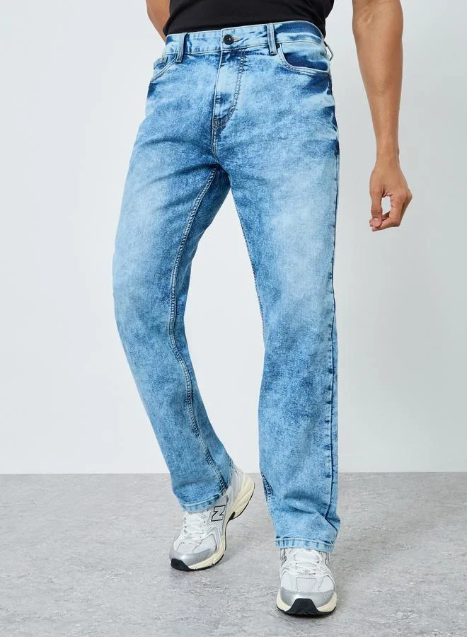 Styli Light Blue Men Light Blue Mid-Wash Relaxed Fit Jeans for Men | Best Price UAE